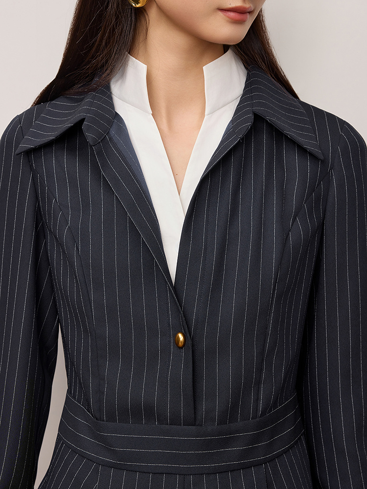 OBBLIGATO奥丽嘉朵2025秋季藏蓝条纹撞色高级商务连体裤1C35302030