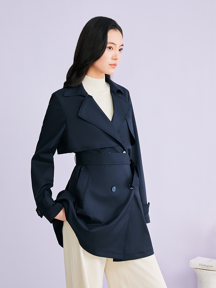 YINER音儿专选2026春季新款时尚大翻领莫代尔混纺收腰风衣外套8C66107006