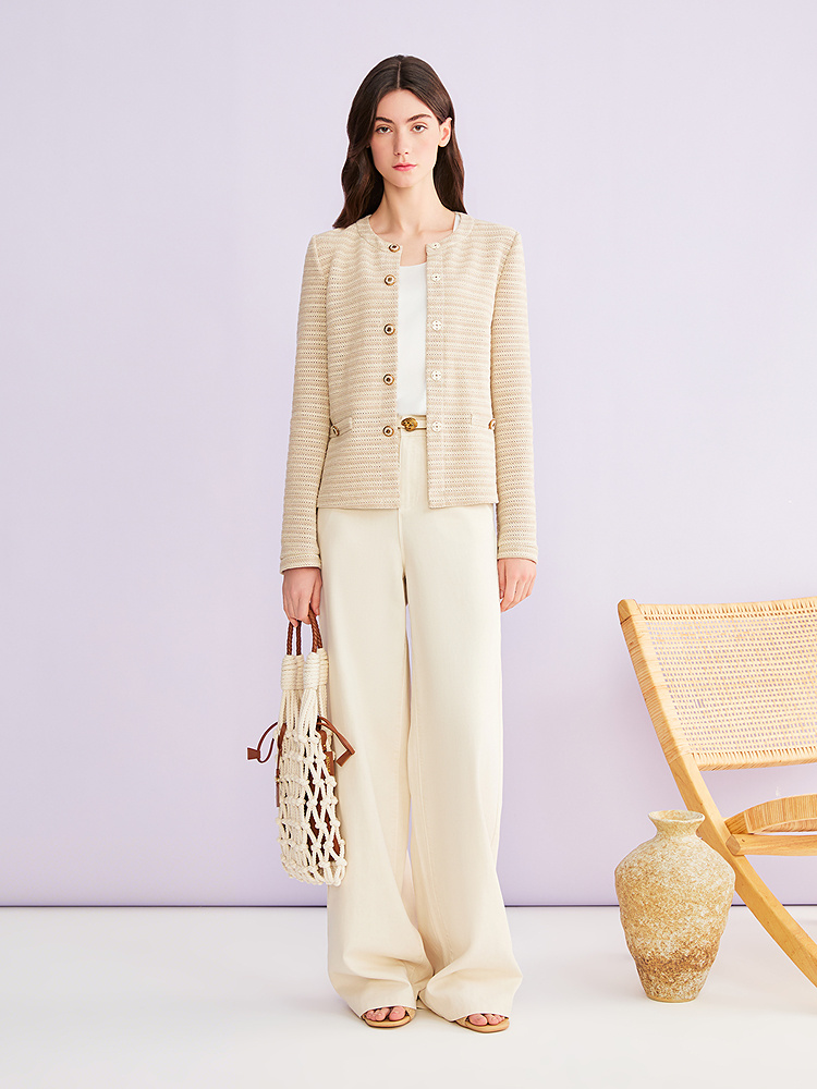 YINER音儿2026夏季新款时尚优雅撞色亮丝肌理H型圆领针织外套8C36210260