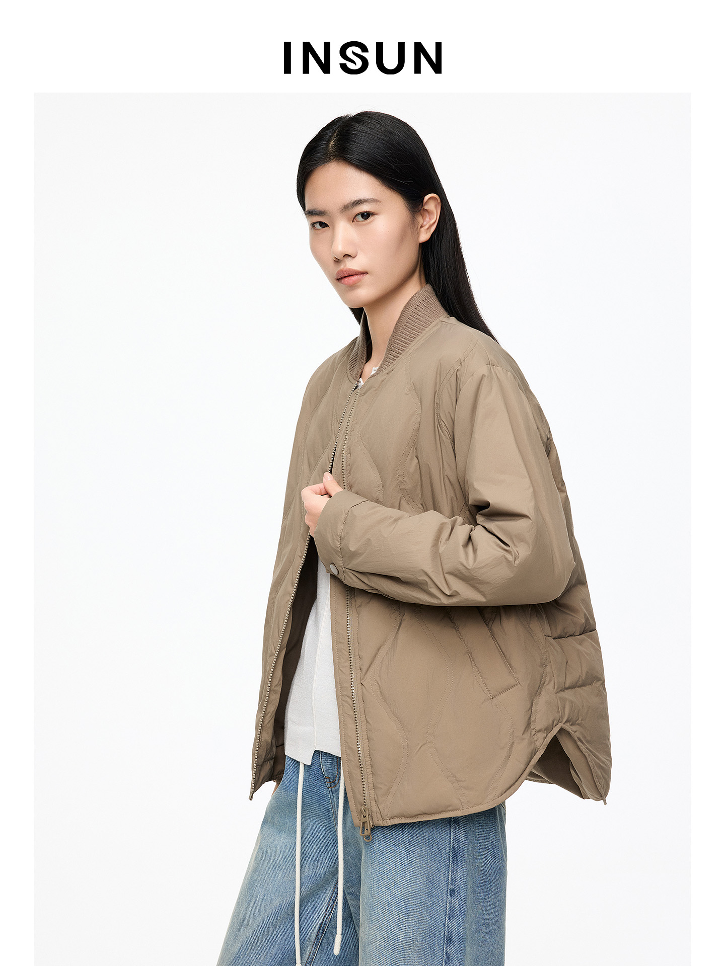 INSUN恩裳专选2026春季棒球领通勤风轻薄羽绒棉衣9C66108560