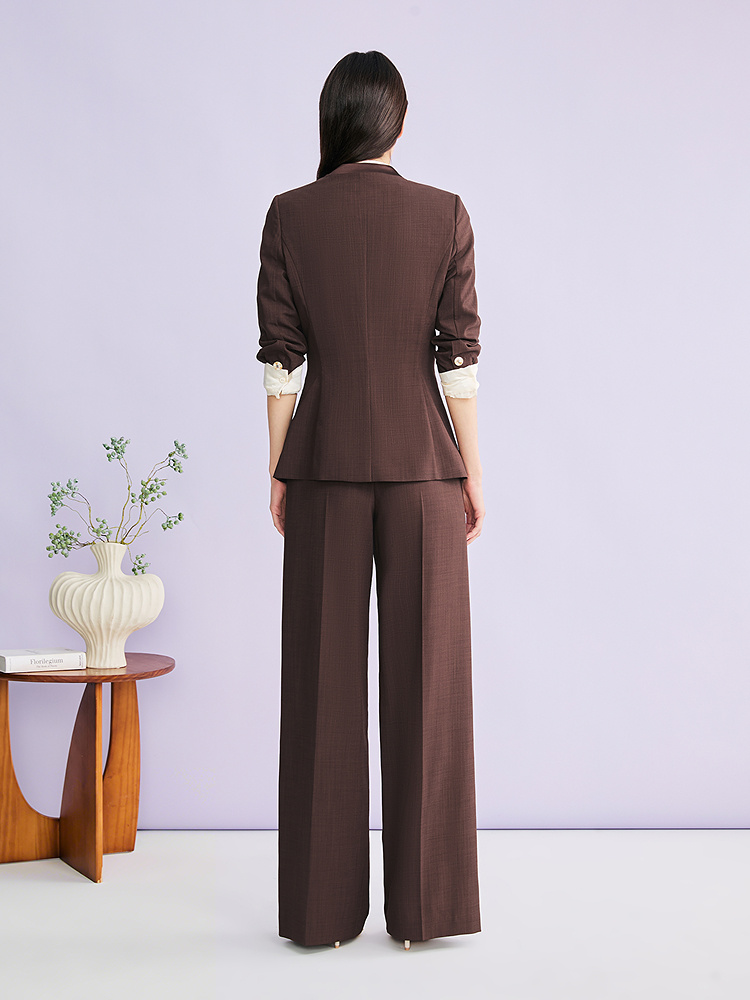 YINER音儿2026夏季新款时尚通勤深V领醋酸拼接缎面一粒扣修身西装8C36210320