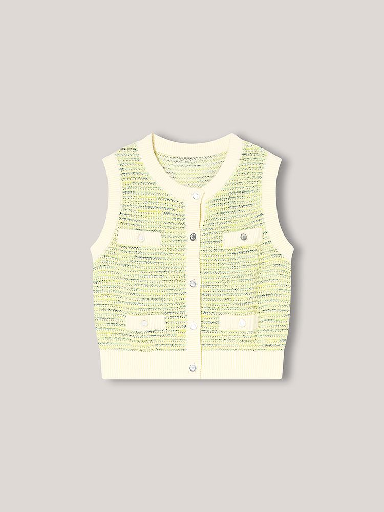 Goodland美地女装2025夏季法式香风撞色圆领无袖针织开衫LC35206190