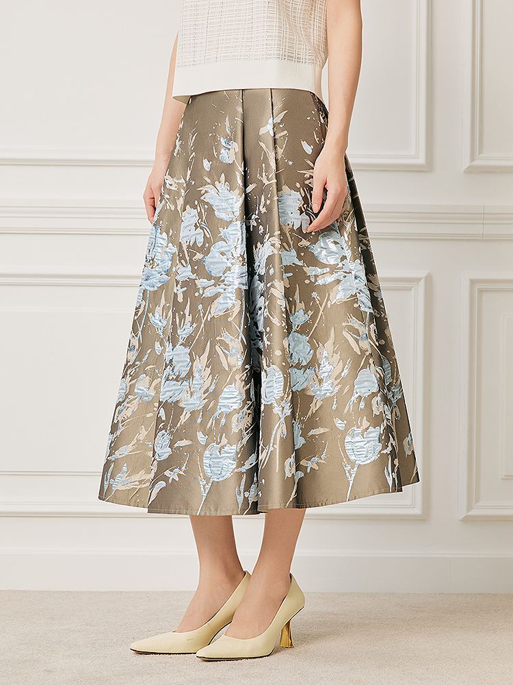 Song of Song歌中歌2026夏季新款银灰油画织影·进口提花A字半裙5C36250010