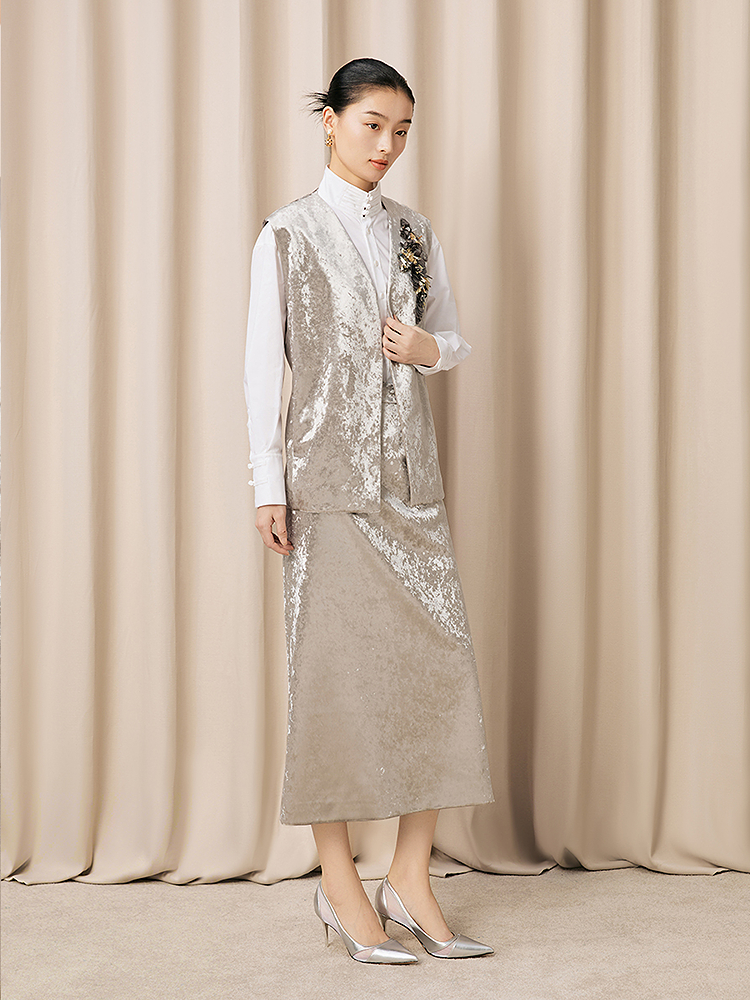 【钻石绒】Song of Song歌中歌2026春季新款高奢场合银灰马甲5C36101040