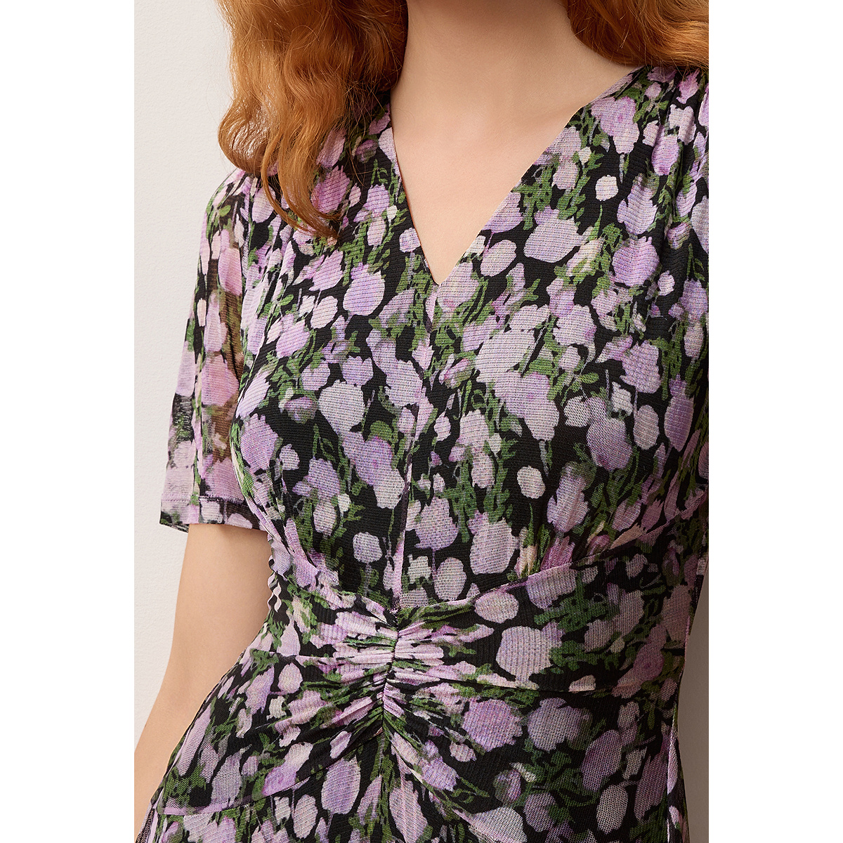 OBBLIGATO奥丽嘉朵2025夏季新品深紫桑蚕丝碎花法式茶歇连衣裙1C65205770