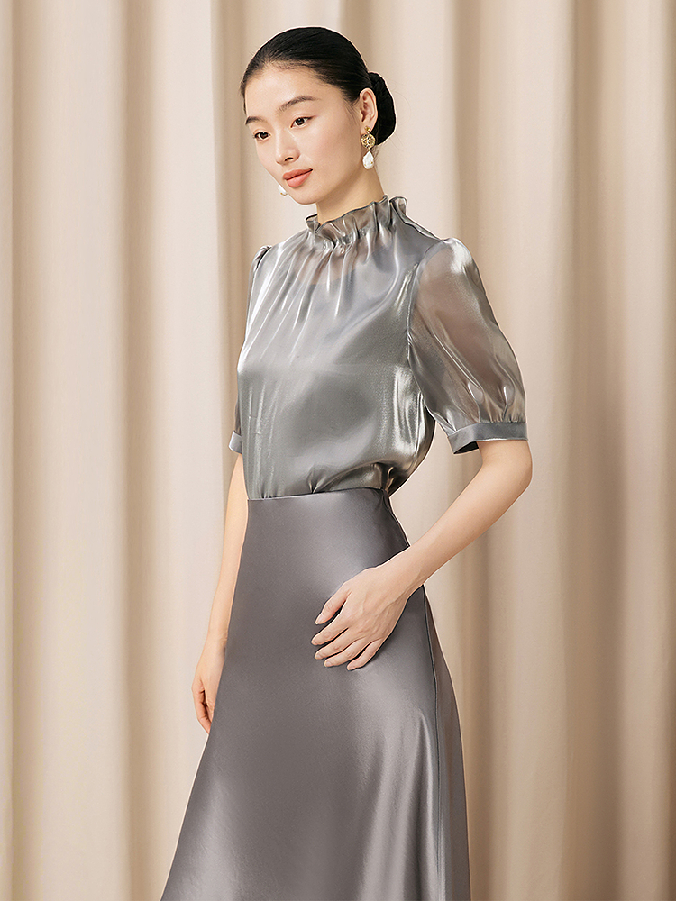 Song of Song歌中歌2026夏季新品典雅灰流光纱女上衣5C36270110