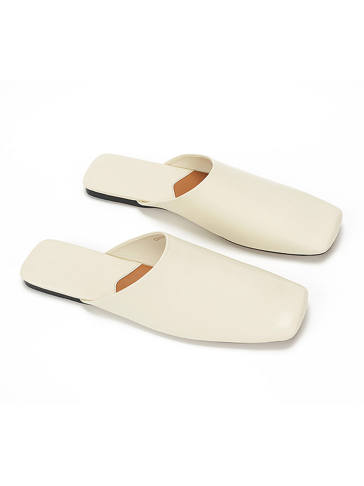 COVERINS2025夏季新品米白色牛皮平底包头拖鞋CC35292010