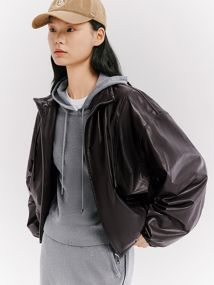 XII BASKET十二篮26春新款黑色羊皮夹克女酷飒机车风气质短款真皮衣外套7C36109030