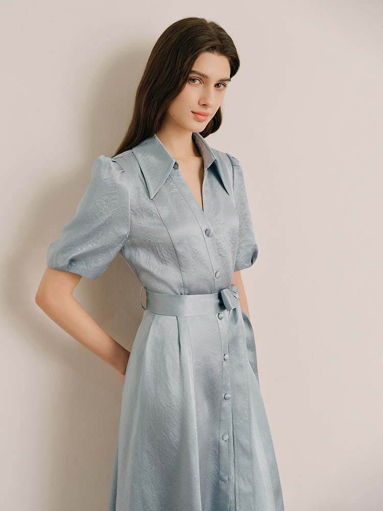 OBBLIGATO奥丽嘉朵专选2025夏季新品光泽感肌理感风衣式连衣裙1C65205380