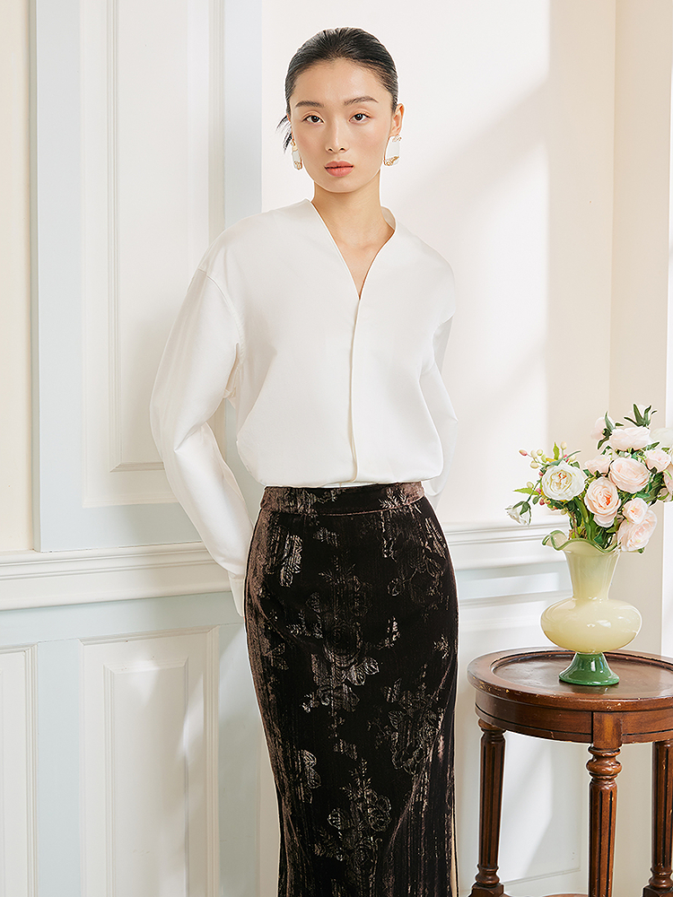 Song of Song歌中歌2026春季新品本白丝棉缎光衬衫5C36130130