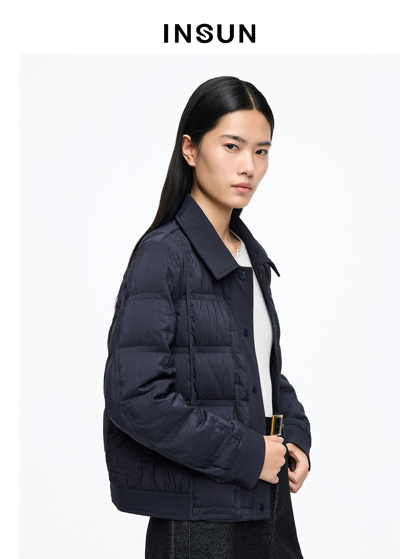 INSUN恩裳专选2026春季翻领利落感鹅绒短款羽绒服9C66108600