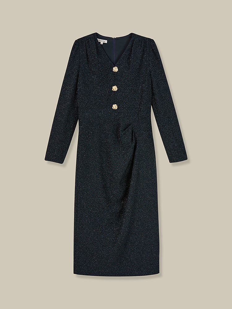 Song of Song歌中歌2026春季V领抽褶修身高端通勤连衣裙5C66105180