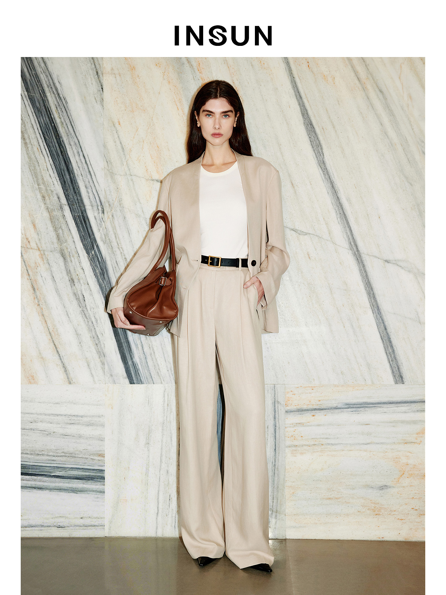 INSUN恩裳2026夏季高智感斜纹肌理设计莱赛尔西装外套9C36210290