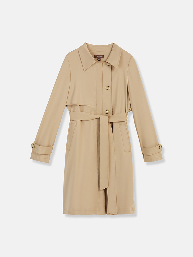 YINER音儿专选2026春季新款时尚翻领廓形单排扣系带收腰风衣外套8C66107016