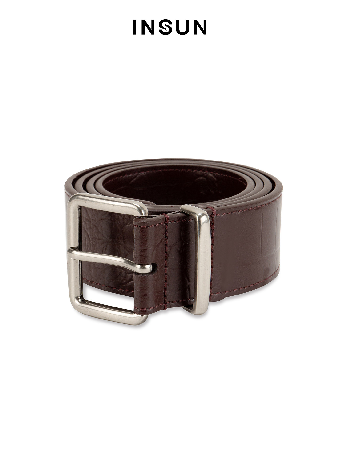 INSUN恩裳2026春摩登压花皮革金属扣头皮带9C36195010