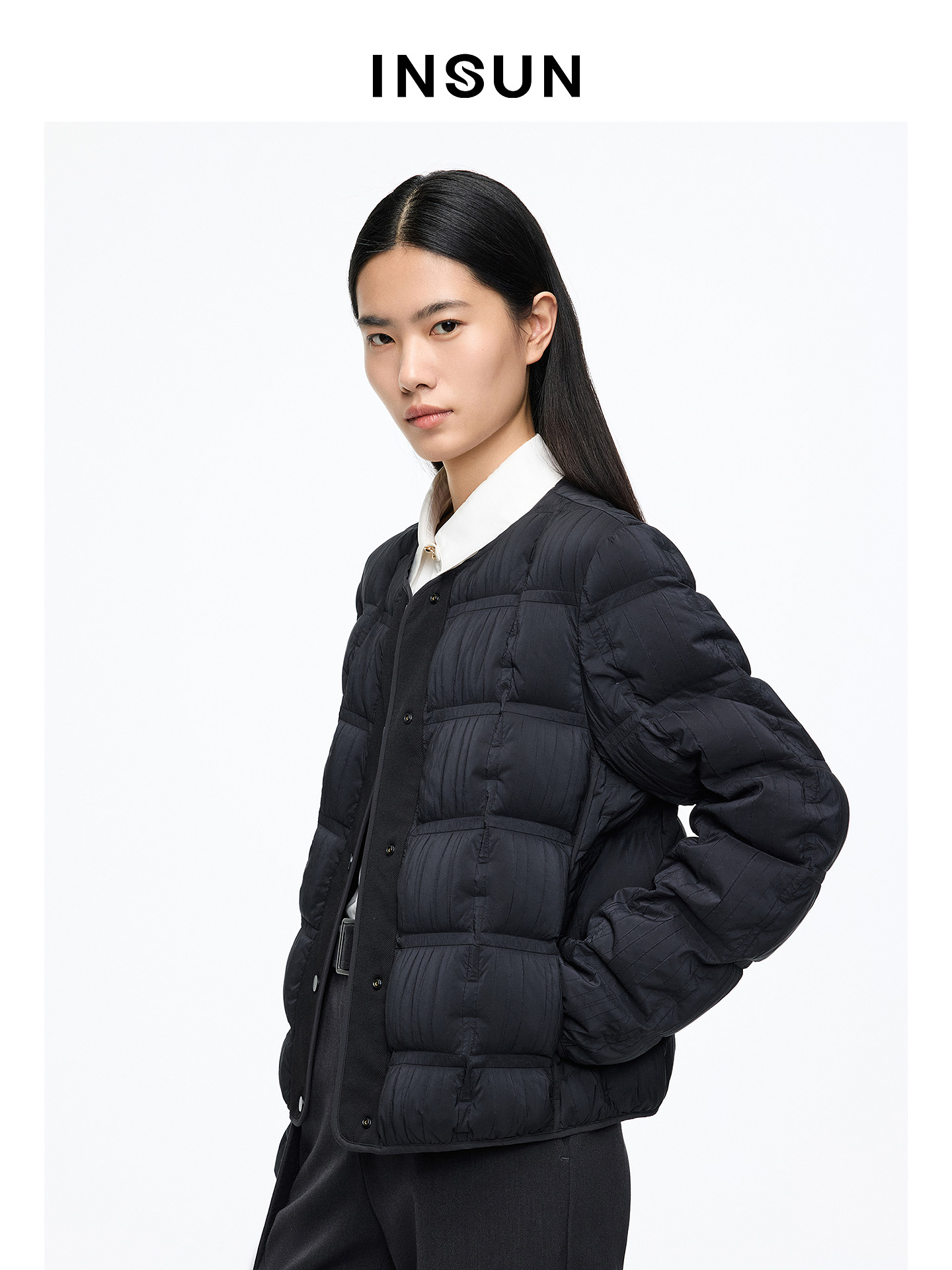 INSUN恩裳专选2026春季圆领H型轻量短款鹅绒服9C66108500