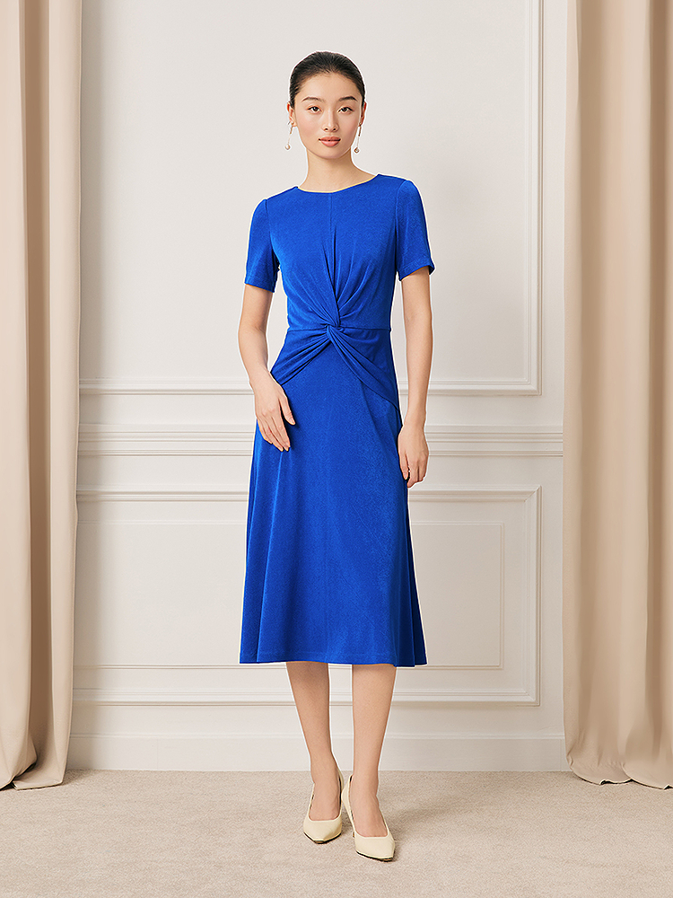 Song of Song歌中歌2026夏新款纽结设计宝蓝色醋酸针织连衣裙5C66205116