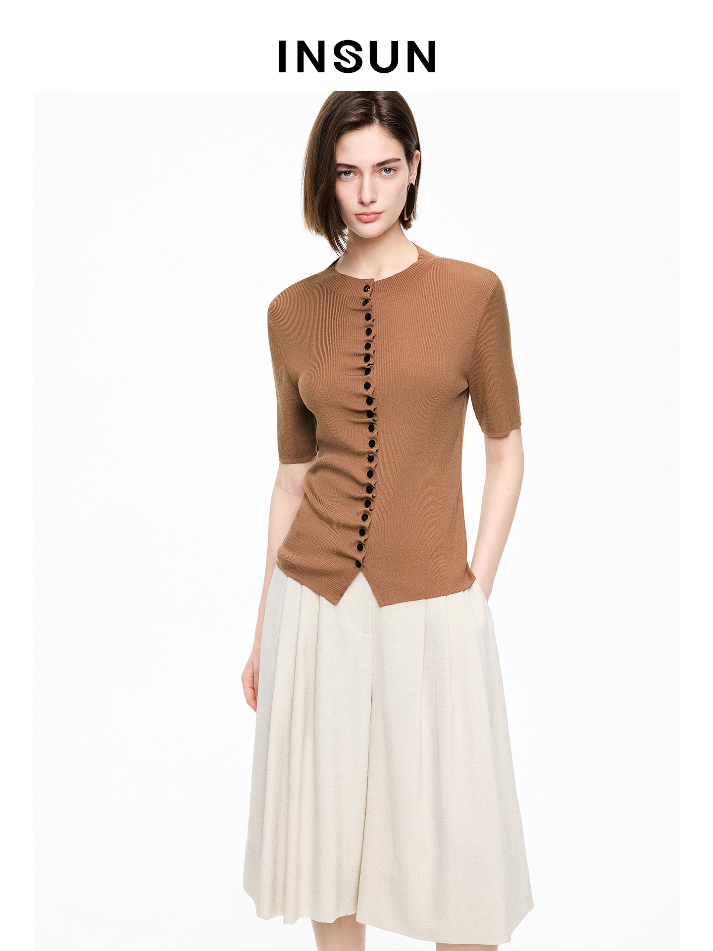 INSUN恩裳专选2026夏季亨利领显瘦肌理感莱赛尔毛针织衫9C66206090