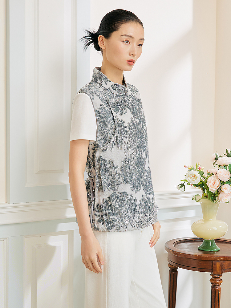 Song of Song歌中歌2026春季新款国风立领银光奢感马甲5C36101015