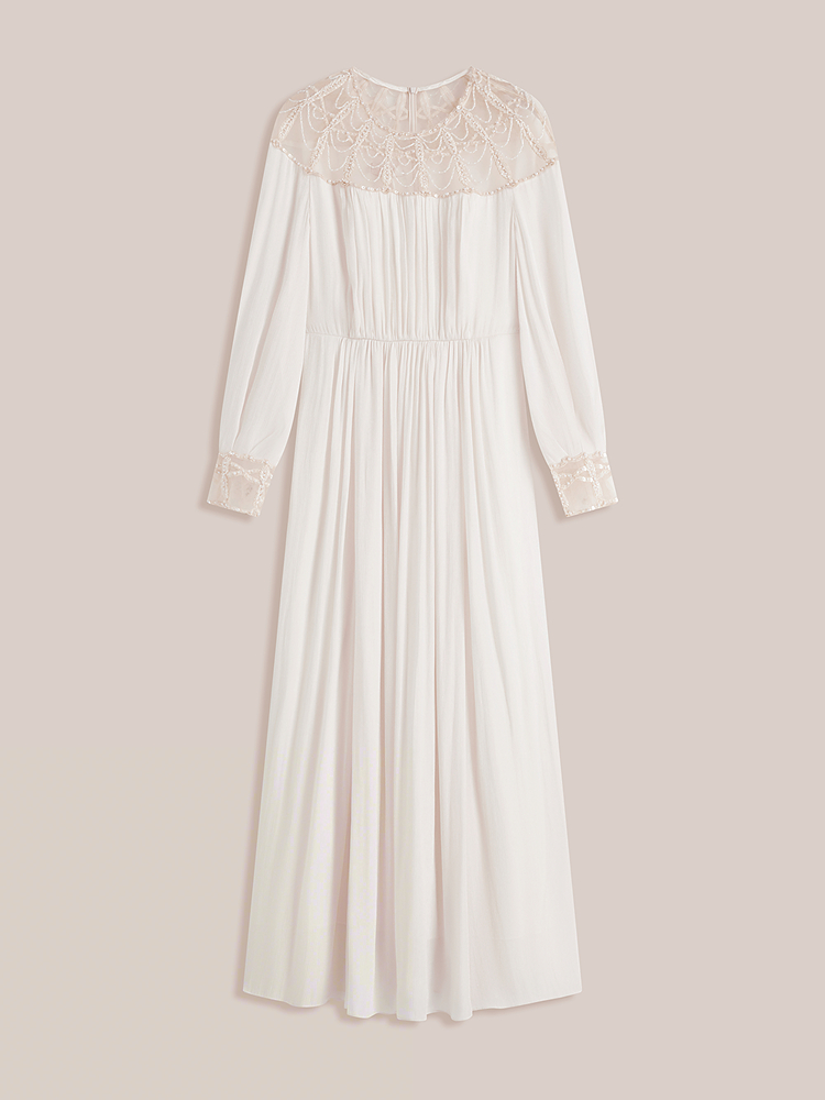 OBBLIGATO奥丽嘉朵2026早秋新款海岛丝网纱拼接钉珠场合连衣裙1C36305010