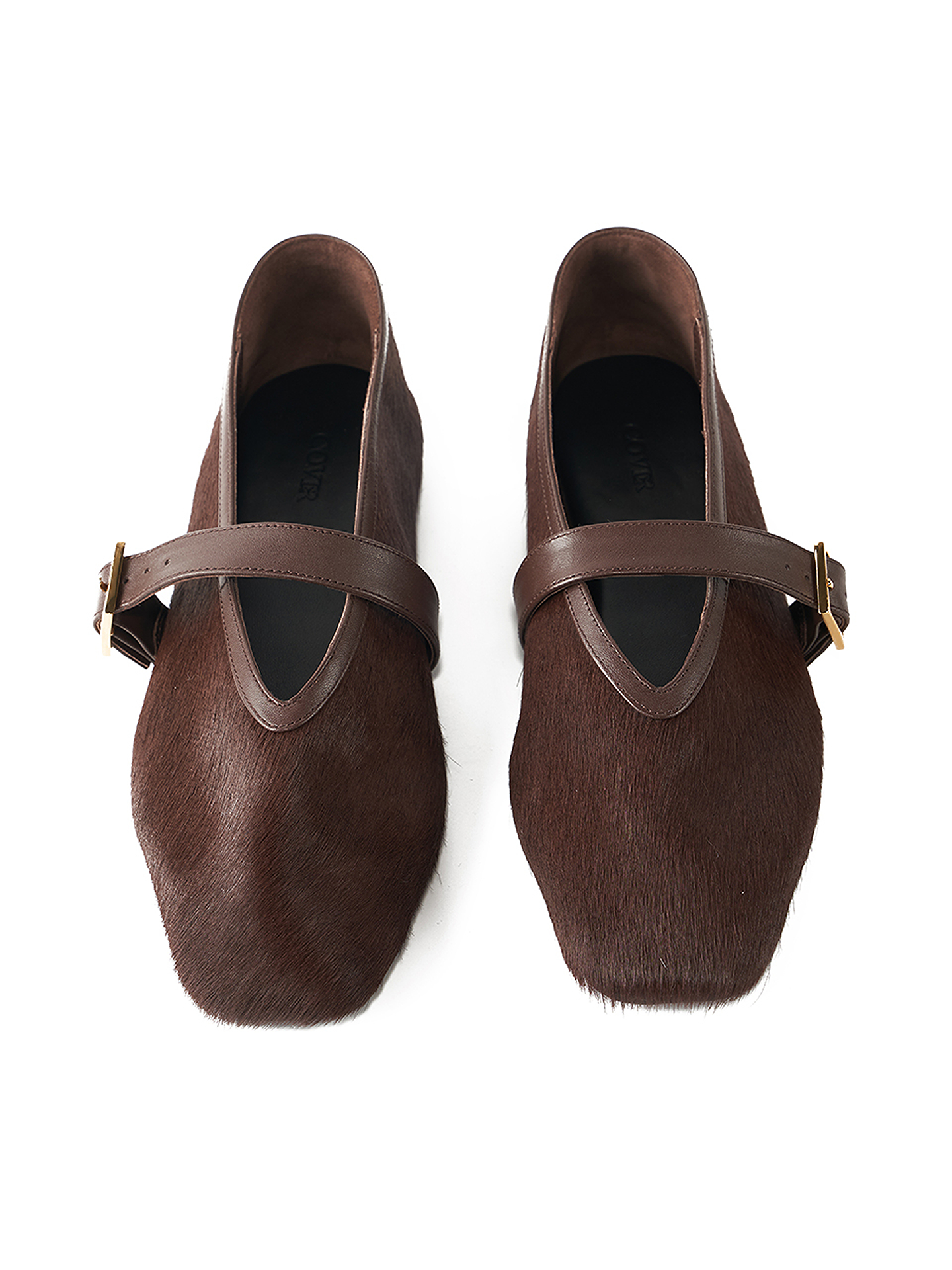 COVERINS2026新款深咖色马毛真皮平底单鞋女芭蕾舞鞋CC36192010