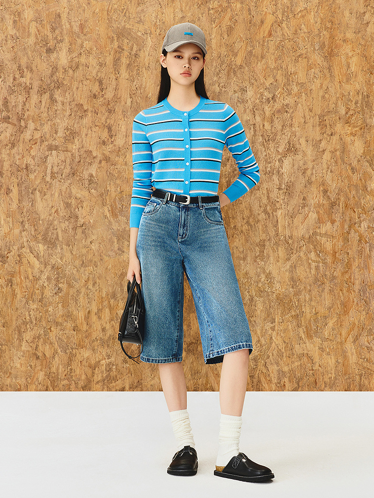 ToyzY2026春季新款中腰直筒小A型酷飒七分牛仔裤ZC36120670