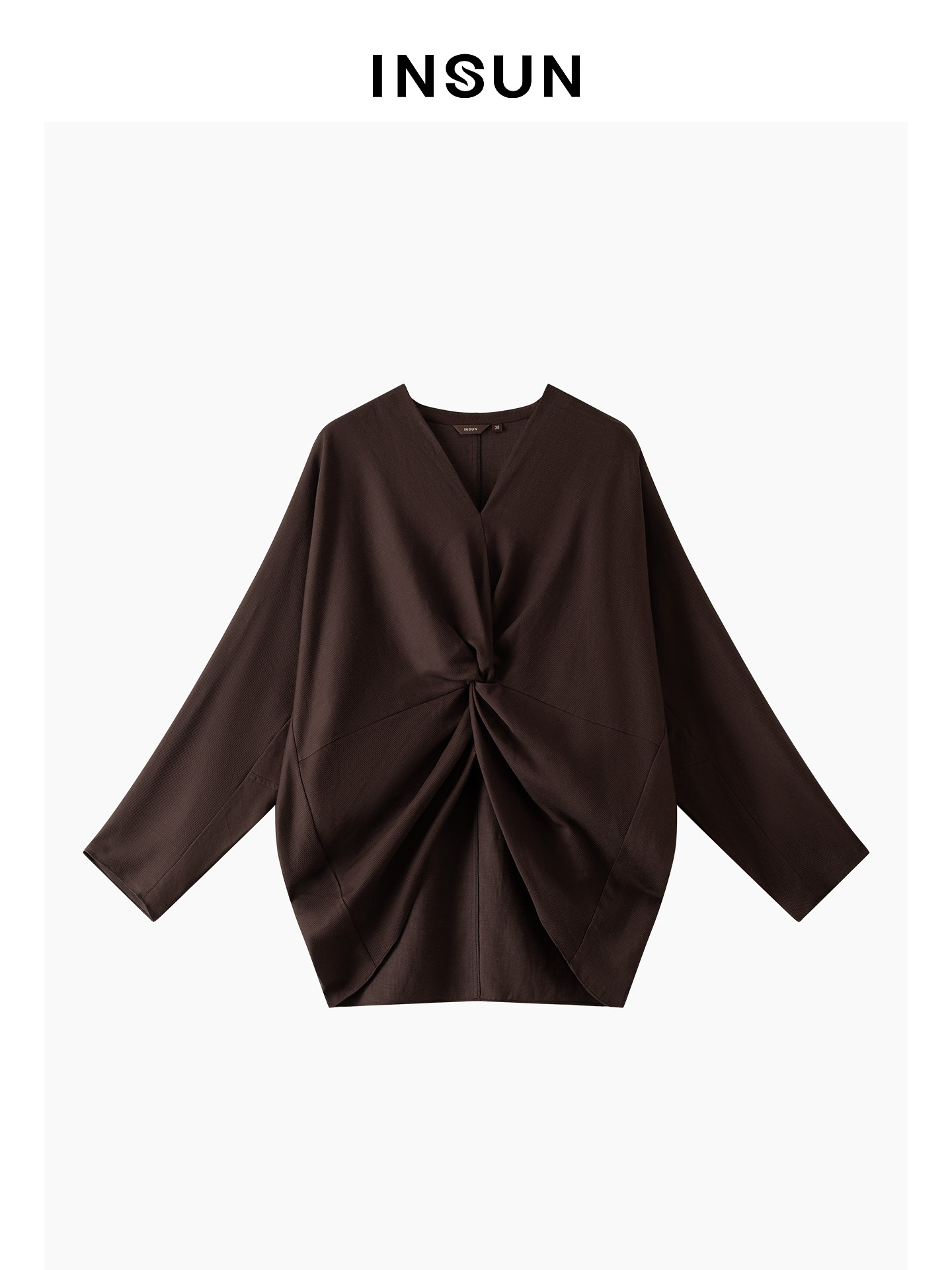 INSUN恩裳专选2026春季老钱风V领气质亚麻长袖衬衫9C66170070