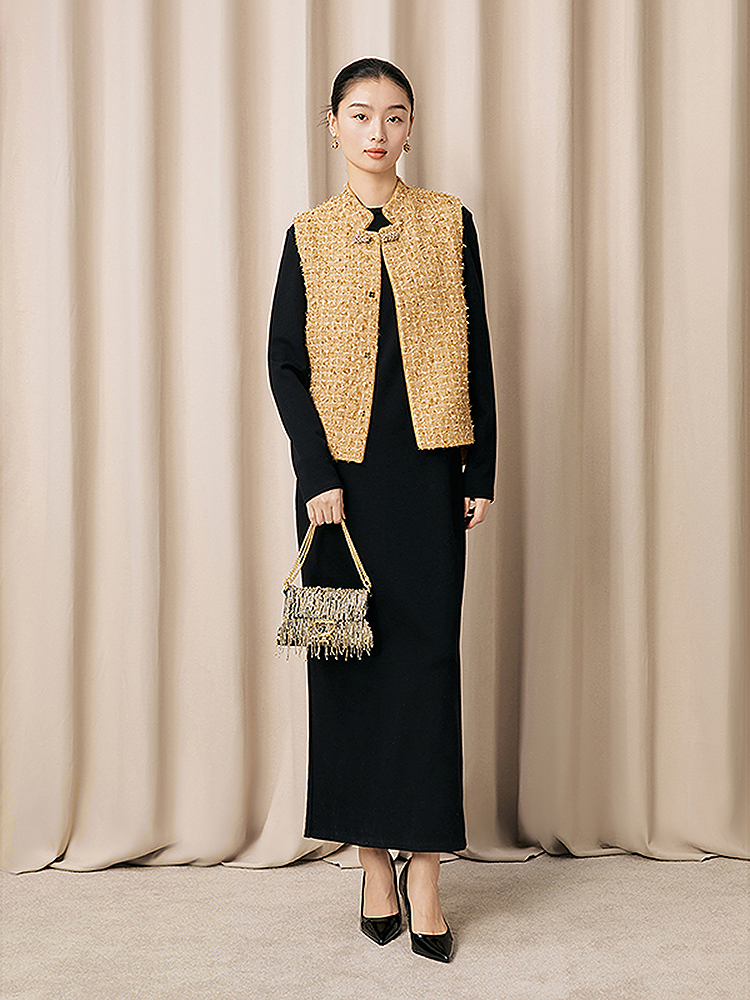 【鎏金织梦】Song of Song歌中歌2026春季新款金属丝花纱马甲外套5C36101190