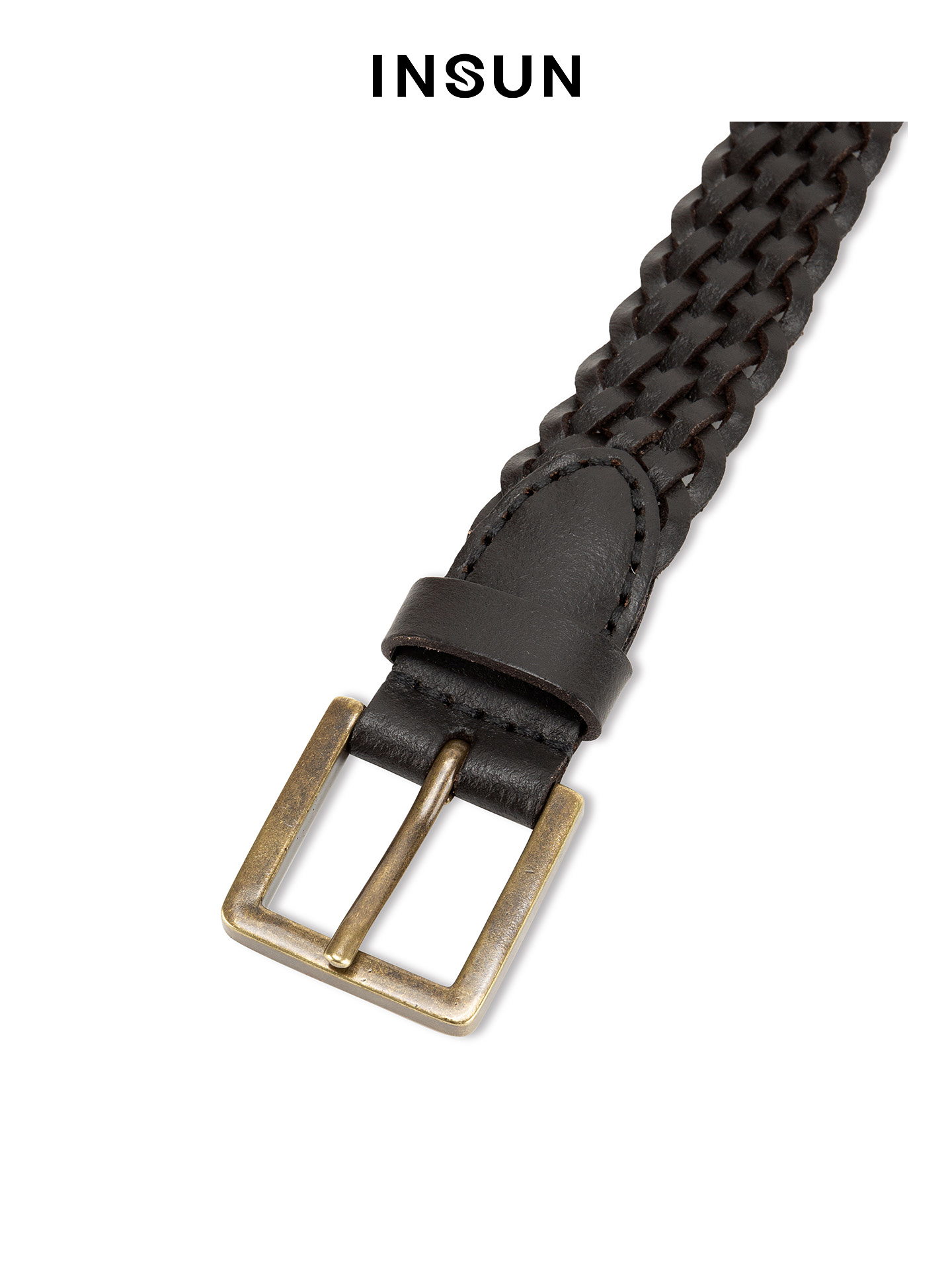 INSUN恩裳2026春季经典方形金属扣头牛皮腰带9C36195030
