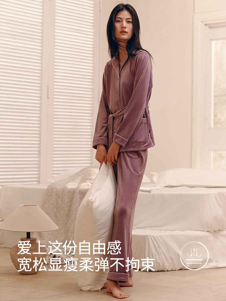 浪漫天鹅绒中长款家居套装8J34505010