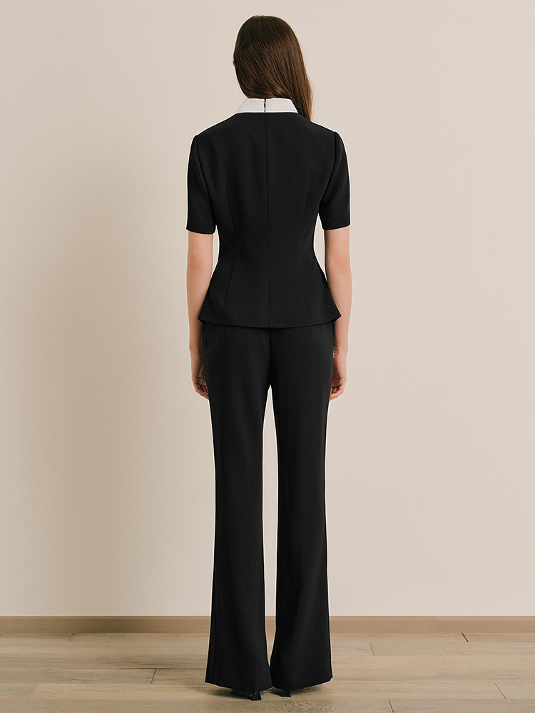 OBBLIGATO奥丽嘉朵专选2025夏季新品V领撞色压褶飘带收腰上衣1C65270030