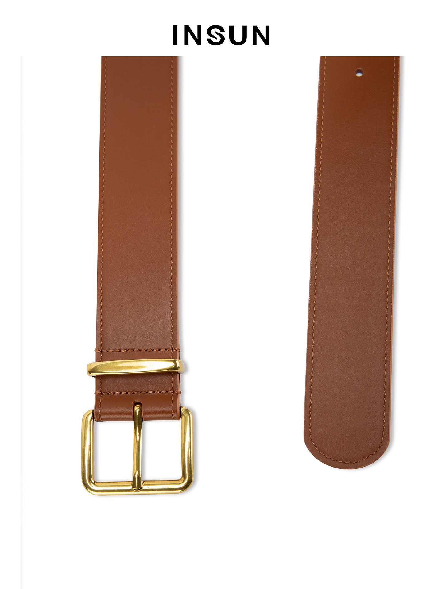INSUN恩裳2026春季经典方形金属扣头牛皮腰带9C36195020