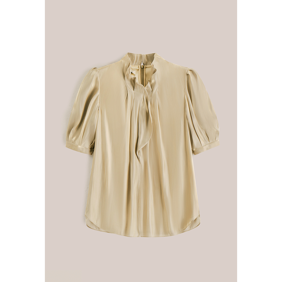 OBBLIGATO奥丽嘉朵2025秋季新品花瓣立领复古泡泡袖立领衬衫1C35330050