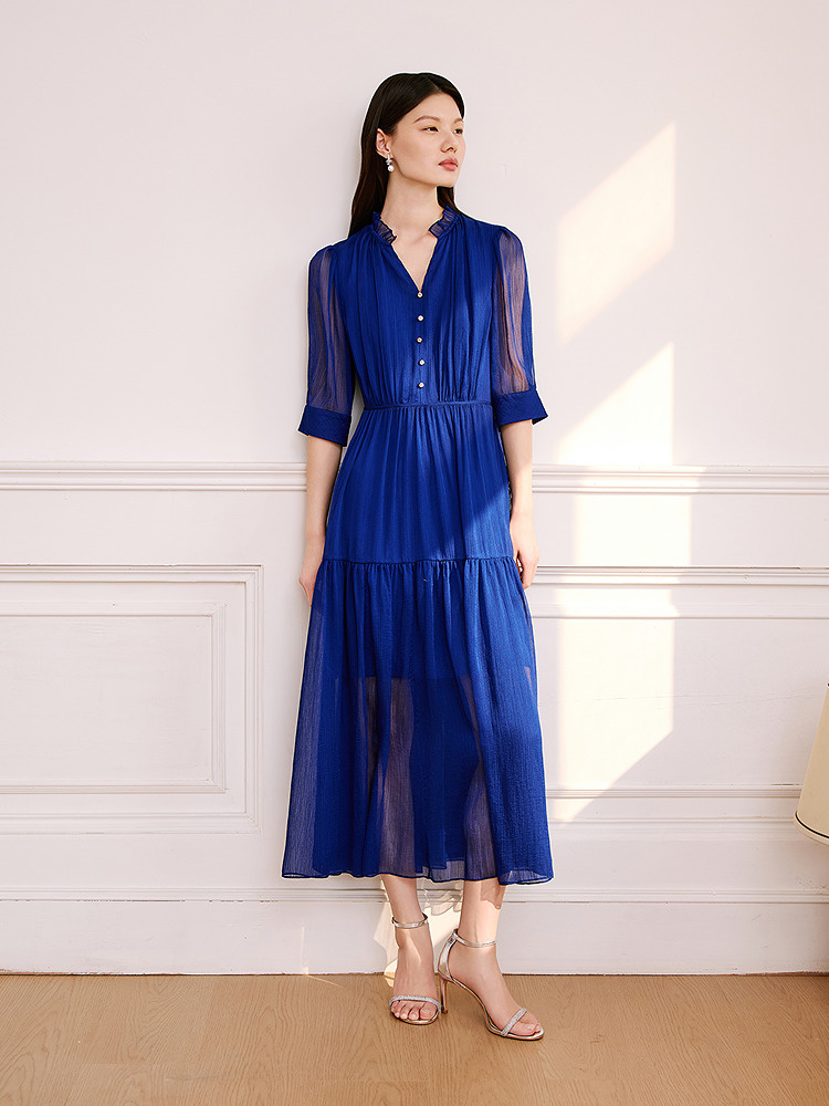 OBBLIGATO奥丽嘉朵专选2025秋季新品肌理感金属扣装饰连衣裙1C65305600