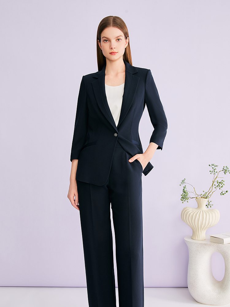 YINER音儿专选2026夏季新款时尚平驳领一粒扣醋酸混纺西装外套8C66210016