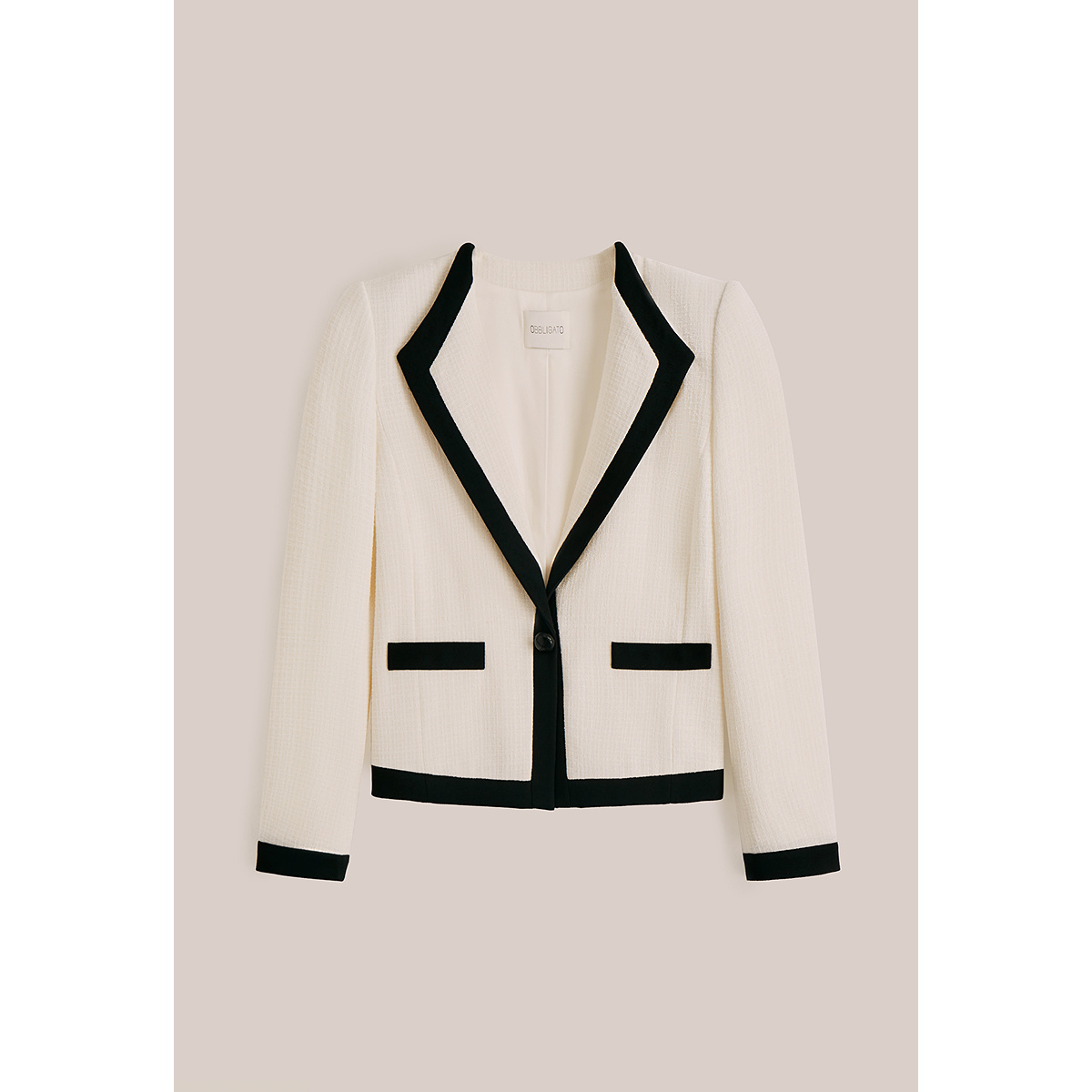 OBBLIGATO奥丽嘉朵2025秋季新品亚麻混纺粗花呢小香风宽翻领外套1C35310120