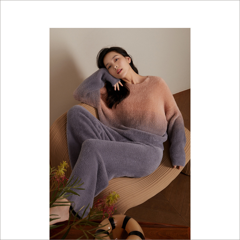 YINER LIFE 女士渐变色环保貂绒家居套装8J52505040