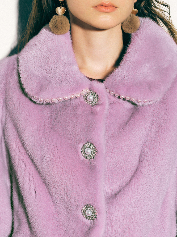 PSALTER诗篇 精致淑女风珍钻点缀100%水貂皮皮草外套6C62109313