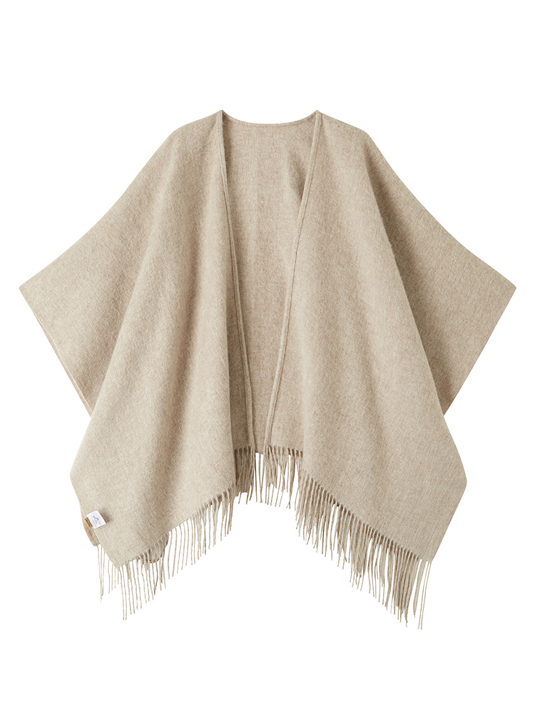 INSUN恩裳2025冬季简约纯色羊羔绒流苏披肩9C35590030