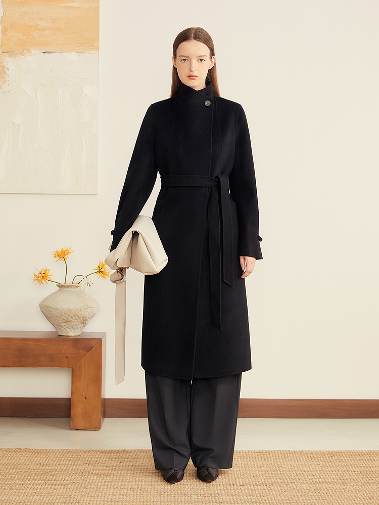 YINER音儿专选2025冬季新款立领翻领可切羊毛羊绒混纺双面呢大衣