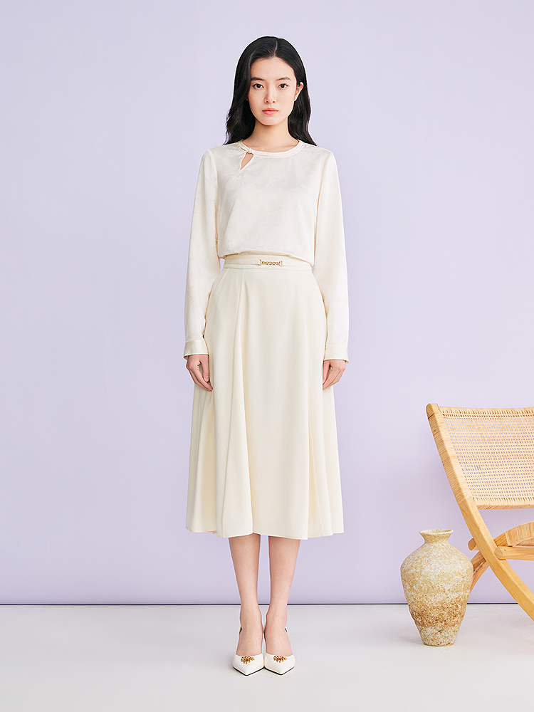 YINER音儿专选2026春季新款新中式重工盘扣圆领醋酸混纺衬衫上衣8C66170006