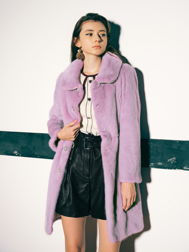 PSALTER诗篇 精致淑女风珍钻点缀100%水貂皮皮草外套6C62109313