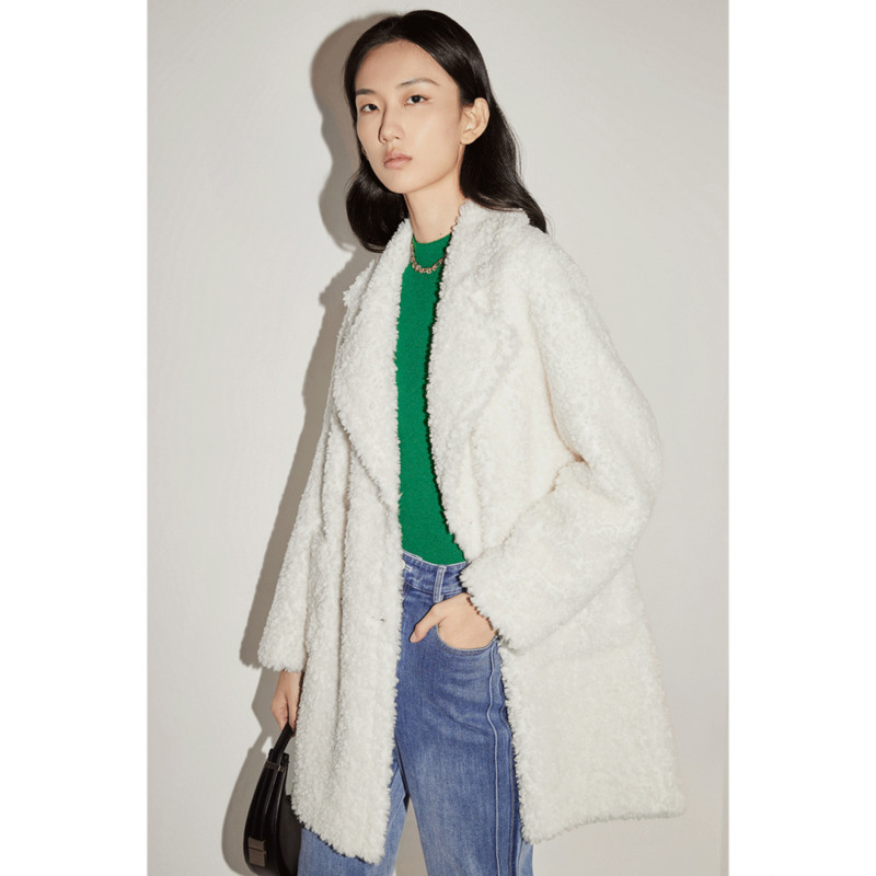 【浅咖深灰预售12月7号前发出】恩裳COVER冬季2022新款保暖颗粒羊毛外套落肩自然慵懒毛呢外套女CC32580540