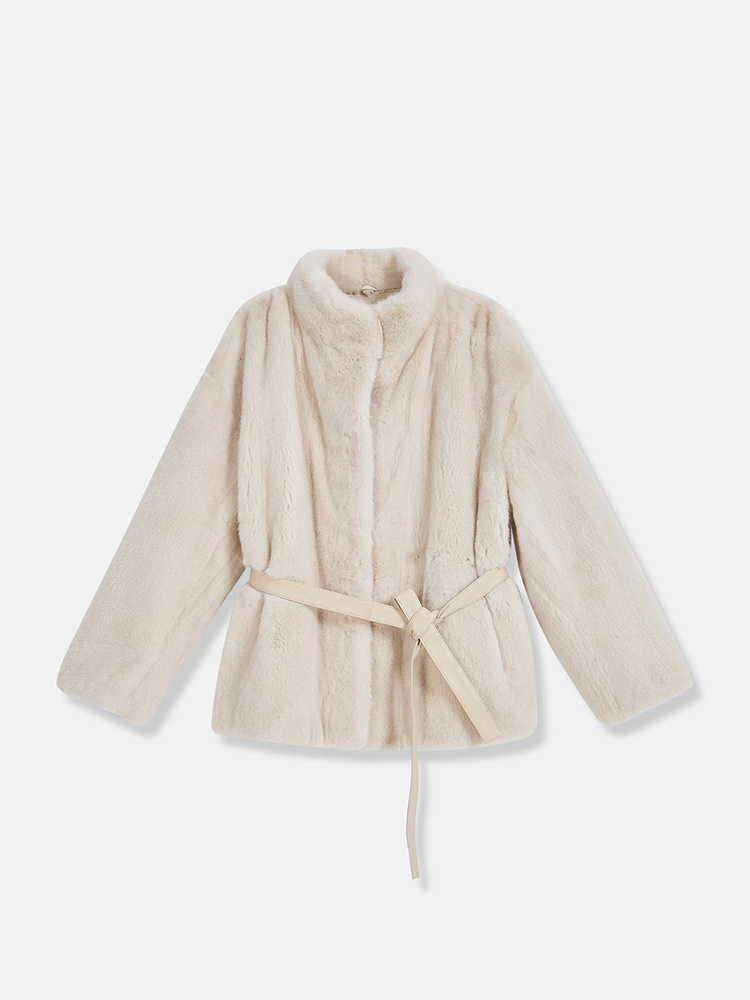 YINER音儿专选2026春季新款优雅立领进口天鹅绒水貂毛皮草外套8C66109166