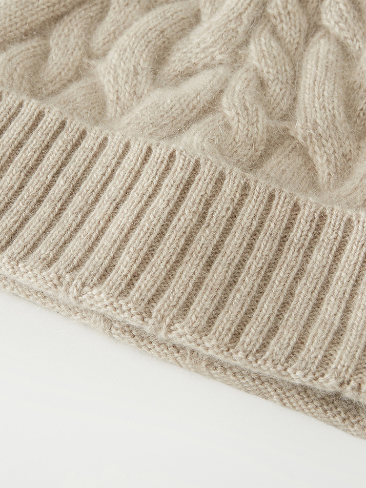 INSUN恩裳2025冬季简约纯色绞花全山羊绒针织毛线帽9C35593010