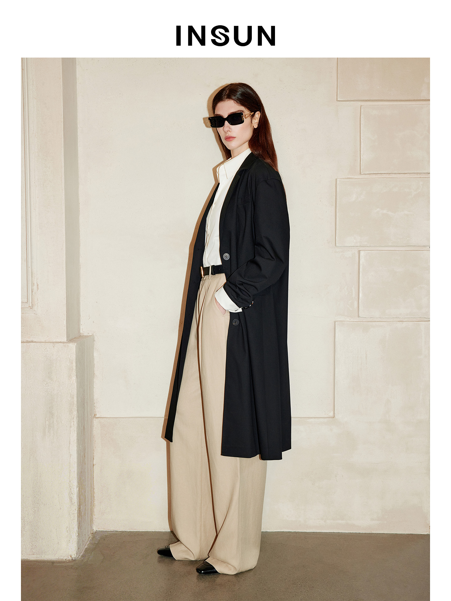 INSUN恩裳2026春季休闲慵懒感显瘦中长款西装外套9C36110190