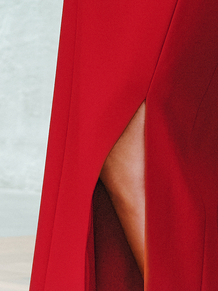 OBBLIGATO奥丽嘉朵2026春季新款进口三醋酸红色直筒开衩半身裙1C36150170