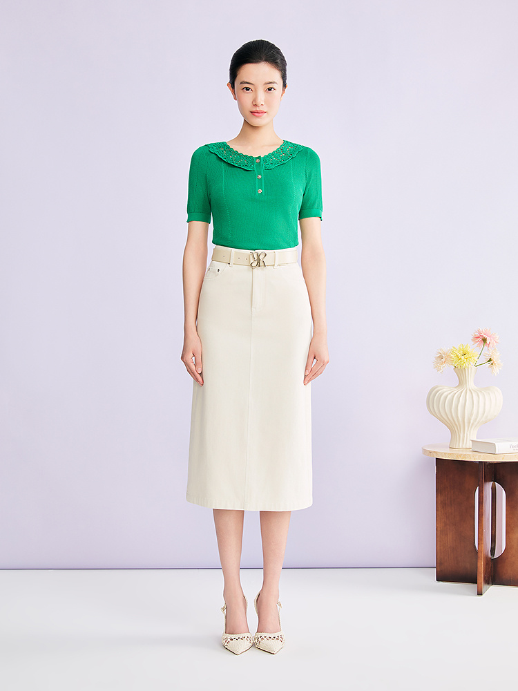 YINER音儿专选2026夏季新款优雅钩花镂空娃娃领坑条肌理针织衫8C66206246