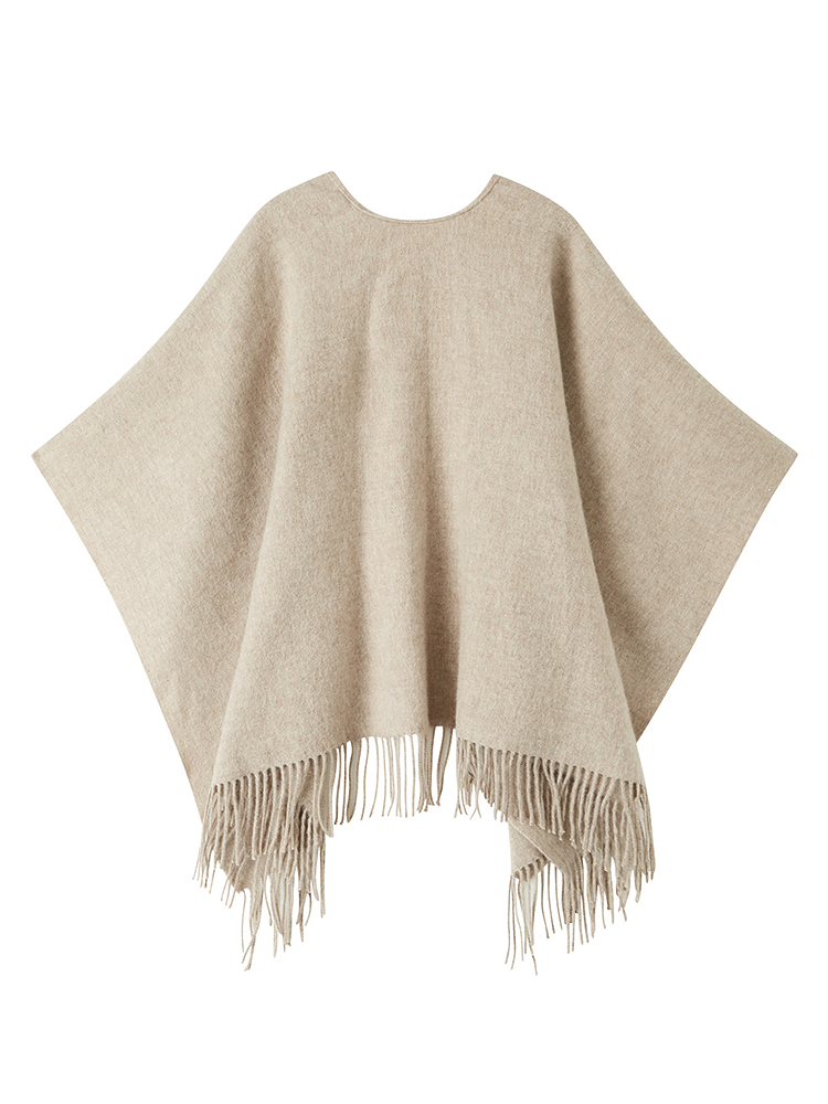 INSUN恩裳2025冬季简约纯色羊羔绒流苏披肩9C35590030