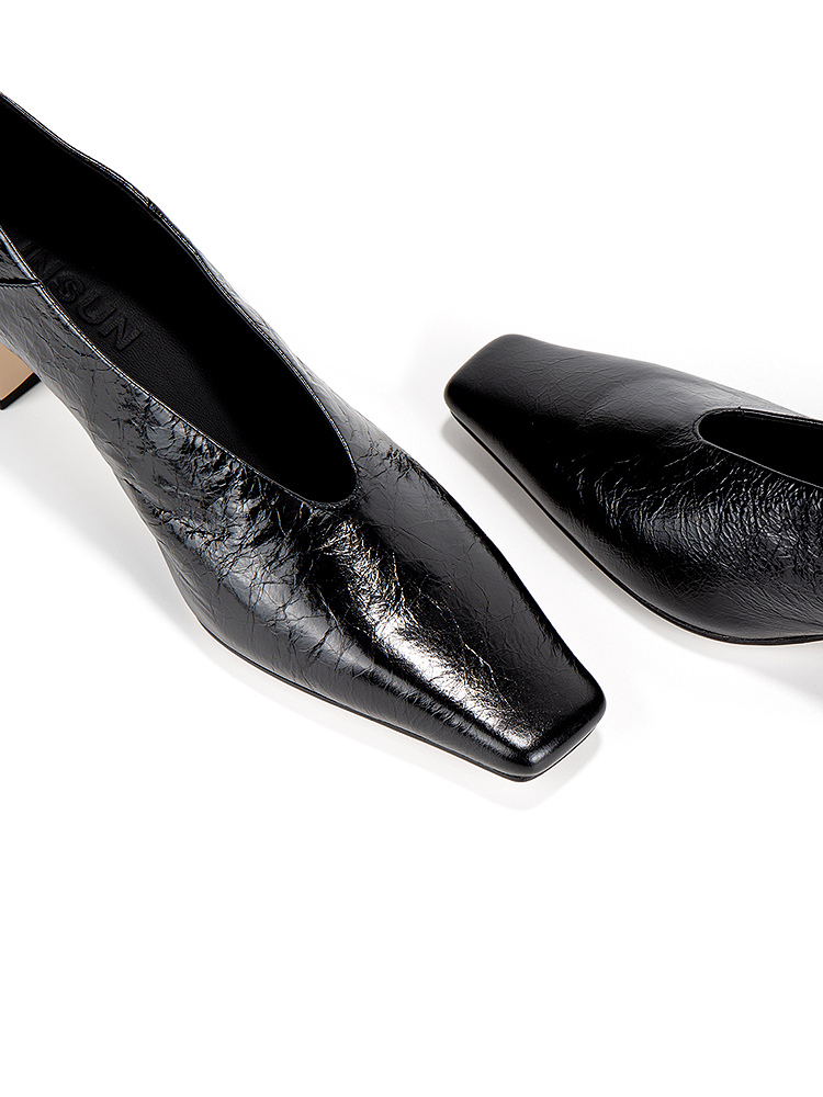 INSUN恩裳2025秋季时髦粗跟牛皮真皮高跟鞋9C35392010